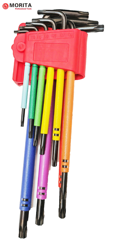 Ensemble de tournevis et de prise multi-couleur Torx End Allen Key 9 pièces CR-V acier T10-T50 enveloppé en plastique coloré